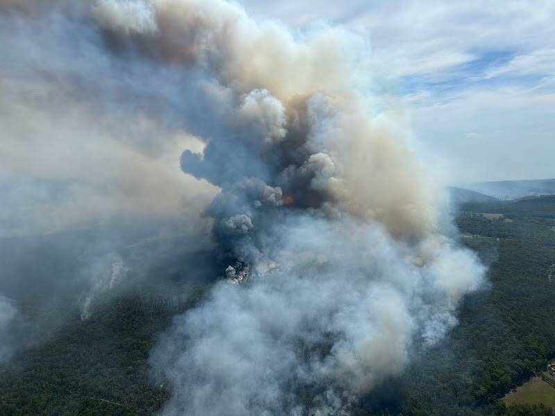 The Pacific Highway Karuah fire as seen from the air on Sunday afternoon. Picture by NSW Rural Fire Service.