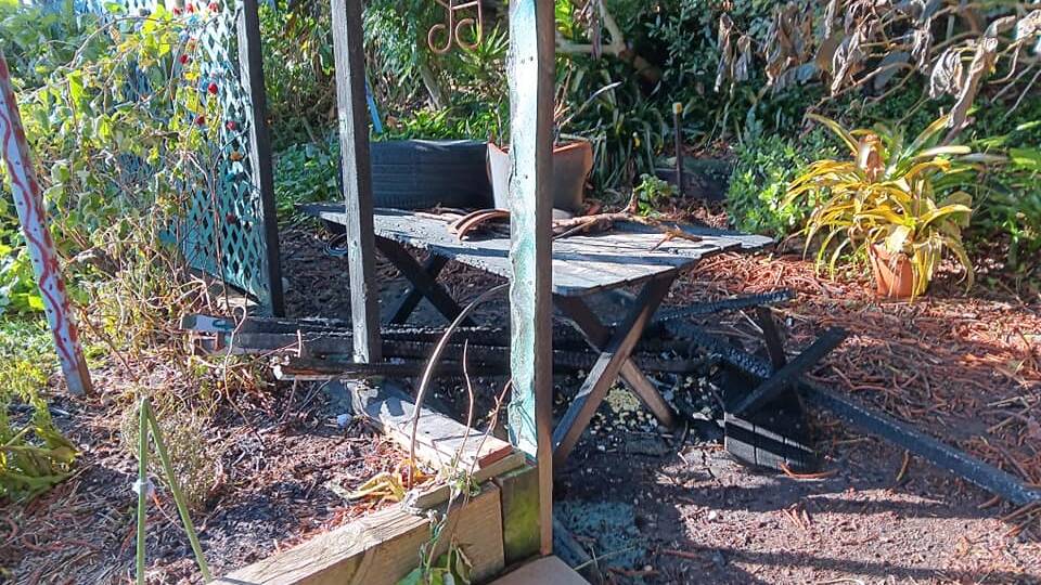 The burnt table and garden bed. Picture supplied