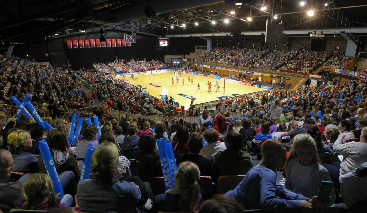 A sell-out crowd for a national league netball game at Newcastle Entertainment Centre in 2016.
