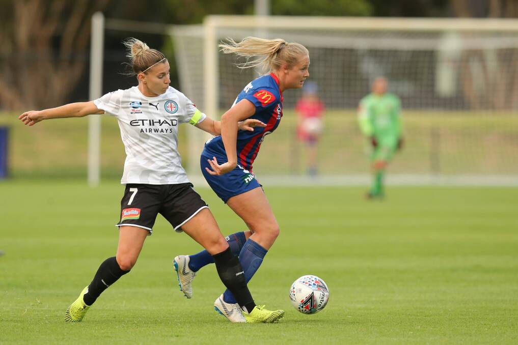 DRIVING FORCE: Striker Tara Andrews, pictured in round one against Melbourne City, is key to Newcastle's success. Picture: Max Mason-Hubers
