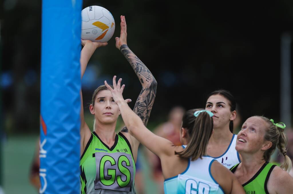 Action from Newcastle championship netball round 3 at National Park on May 4, 2024: Nova v Norths. Pictures by Marina Neil