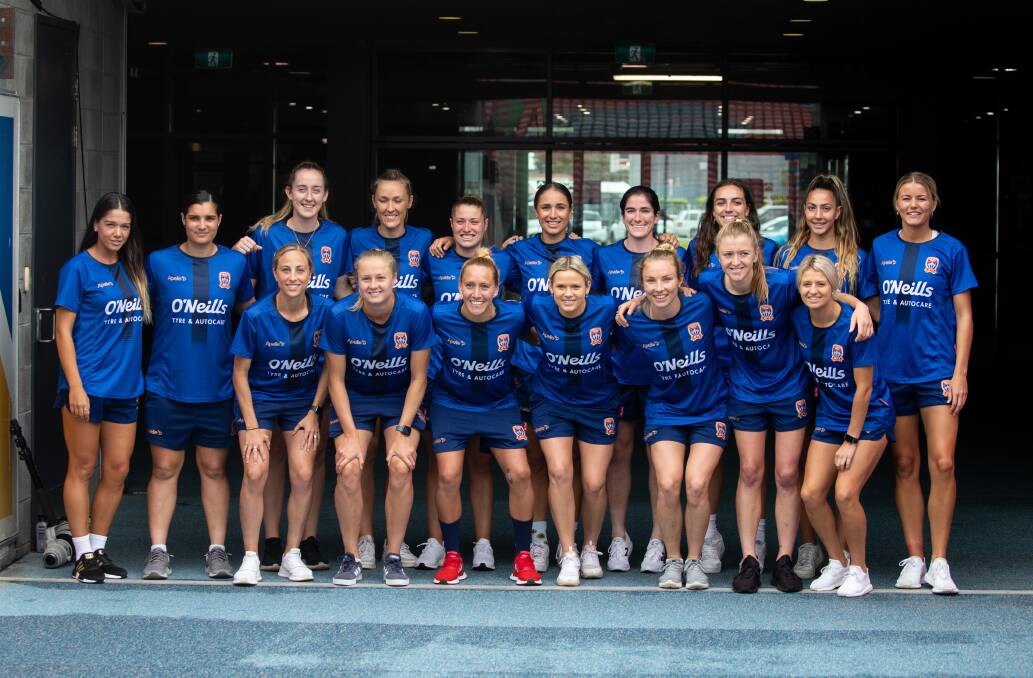 NEW FACES: The Newcastle Jets unveiled their 2020-21 W-League squad to members at McDonald Jones Stadium on Saturday. Picture: Marina Neil