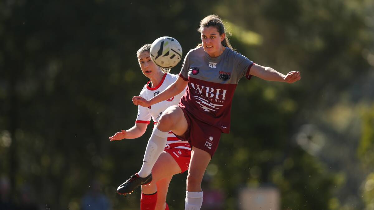 STEELY: New Lambton centre-back Kaitlin Radstaak, pictured in action for Warners Bay during last year's Herald Women's Premier League semi-finals, put in a strong performance against her former club on Saturday. Picture: Marina Neil