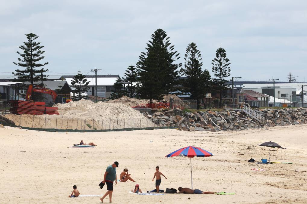 Work progressing on Stockton Beach on January 10, 2024. Picture by Peter Lorimer.