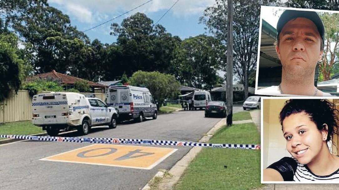 The scene of Jason Adams' death in Raymond Terrace in February, 2020. Inset, Mr Adams and Lily Ridgeway, who is on trial in the Supreme Court.