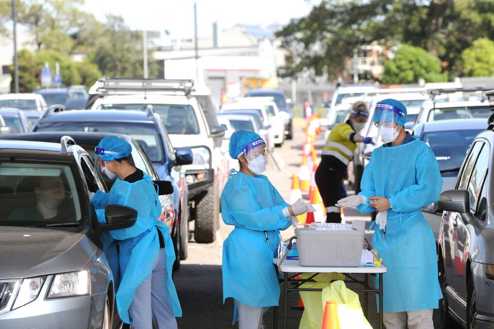 A second testing station has been erected on the Honeysuckle Drive carpark site in a bid to relieve pressure on the increasing numbers due to the new outbreak in the Hunter. Picture: Peter Lorimer