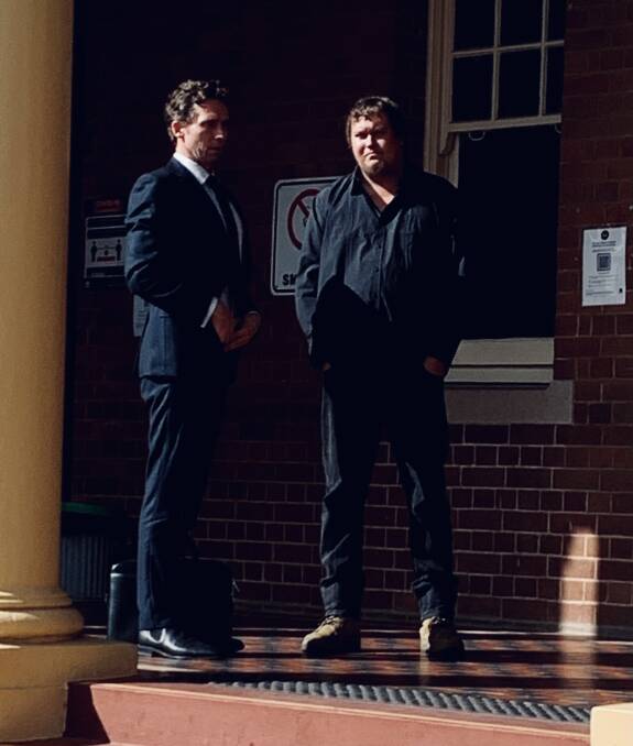 ACCUSED: Jake Brown (right), outside Cessnock Local Court with his solicitor.