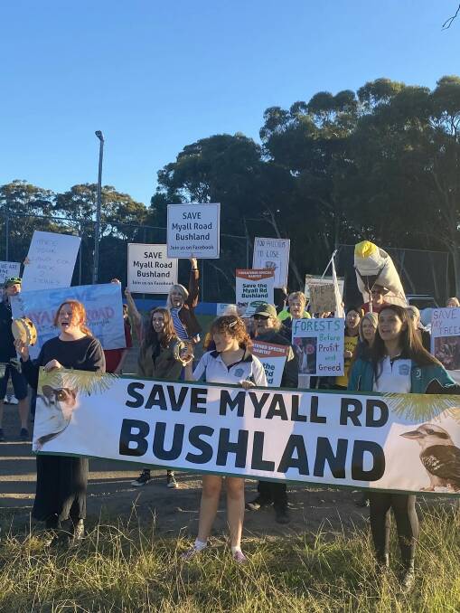 Residents protesting against the Landcom development at Garden Suburb in 2021. Picture supplied.