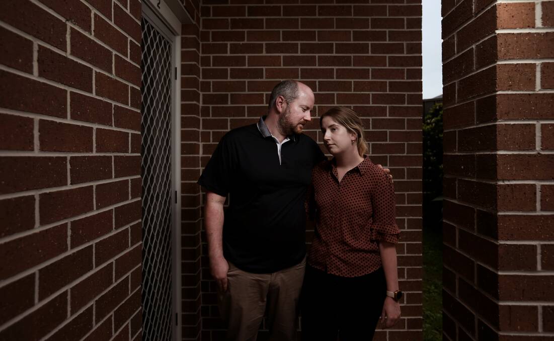 GUTTED: Maddison and Patrick Firns-Seifert, pictured outside their rental, are still waiting to realise their dream of building a home since purchasing a site in 2018. Picture: Simone De Peak