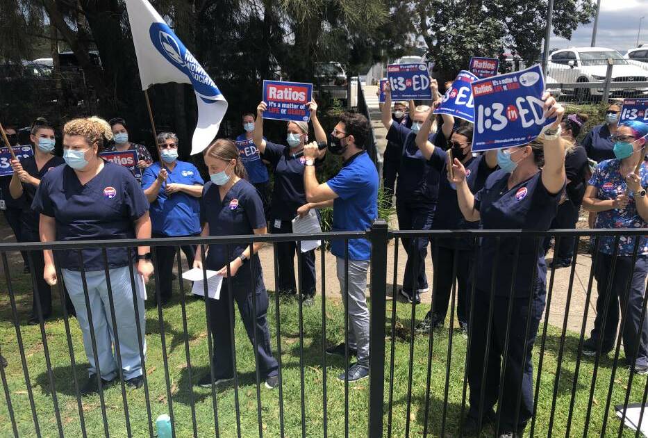 NSW Nurses and Midwives Association members and supporters gathered outside John Hunter Hospital to raise community awareness of staffing issues.