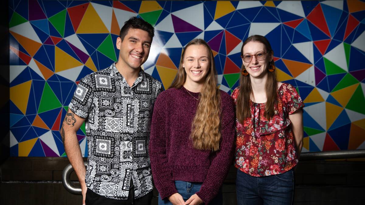 GREEN SHOOTS: Thomas Boehm, Jessica Haugh and Jasmine Stuart were part of the first cohort to enrol in the Bachelor of Renewable Energy Engineering at the University of Newcastle back in 2019. Picture: Marina Neil