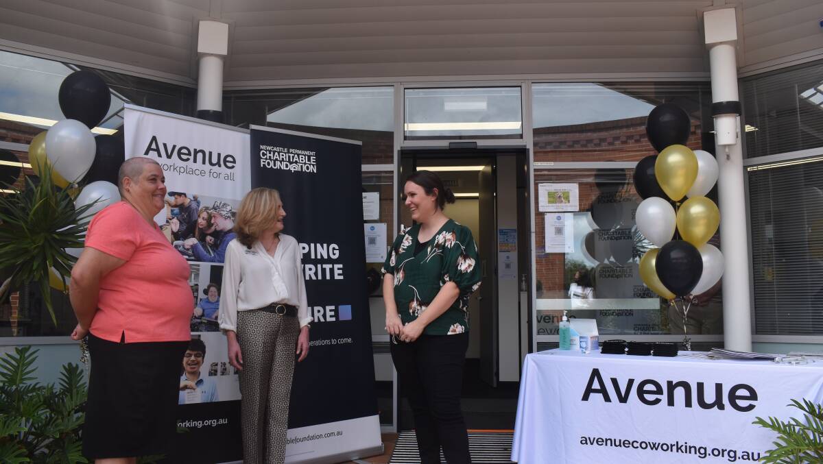 Avenue member Julie Clifton, Newcastle Permanent Charitable Foundation chair Jennifer Leslie and Avenue co founder Laura O'Reilly at the official opening on Wednesday. Picture: Ethan Hamilton.