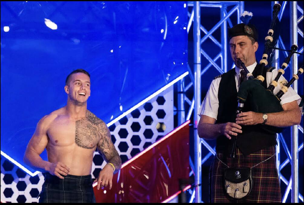 Calling: Hayden Dark made his entrance to Ninja Warrior flanked by bagpipers.