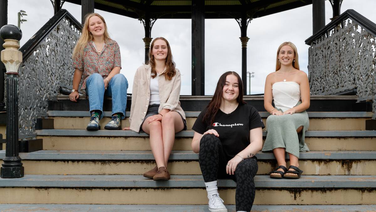 Outstanding: Former Lambton High students Jaya Bolton-Manual and Darcy Griffiths with Hunter School of Performing Arts alumni Lukah Eveleigh and Kaleisha Brown will have their HSC work showcased at York Theatre in Sydney next week. Picture: Max Mason-Hubers
