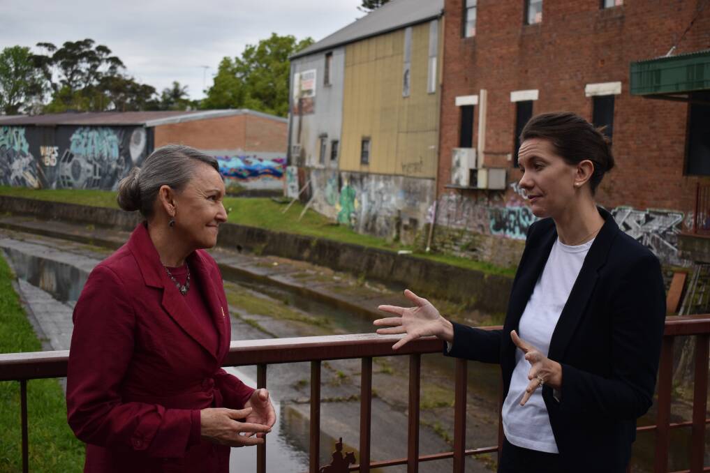 Wallsend Labor MP Sonia Hornery hosted the state shadow minister for water Tuesday, to view Ironbark Creek infrastructure and address flooding concerns. Picture by Ethan Hamilton