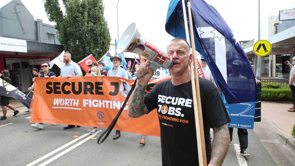 'Same job same pay': Unions rally in Cessnock for job security. Pictures: Peter Lorimer