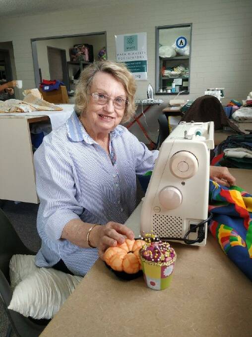 Full time: WBFE founder Sue Bardsley making blankets for those in need. 