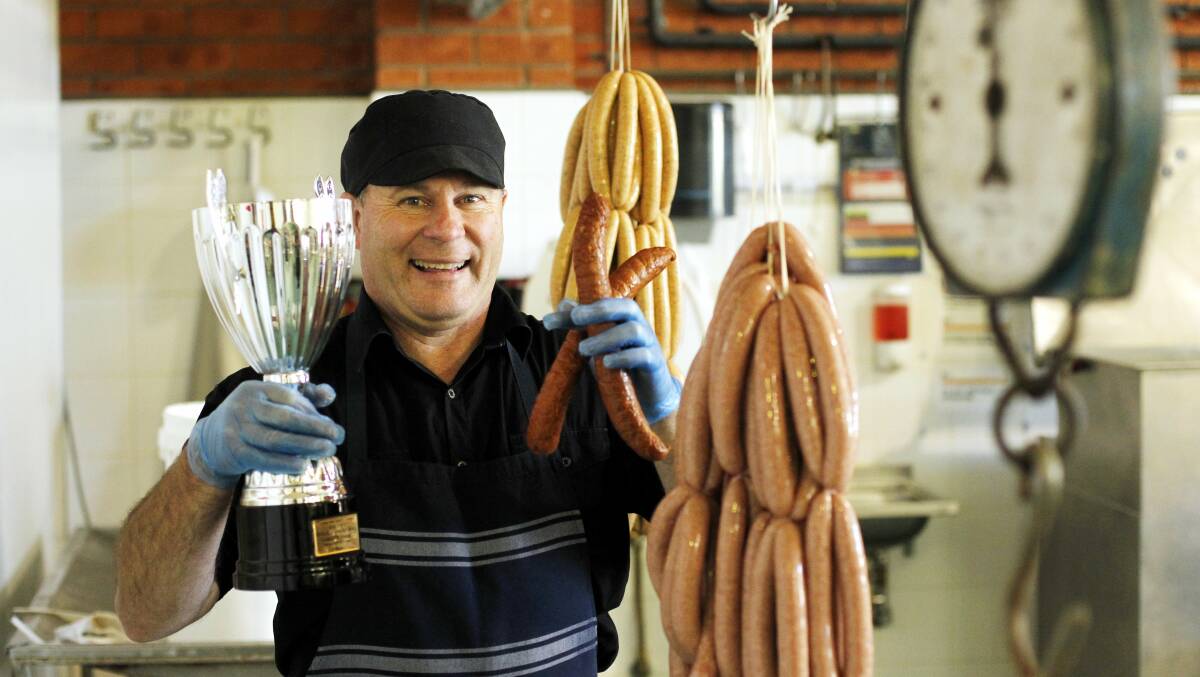 Quality: Rod Sellers, of Sellers Quality Meats with his award-winning sausages in 2012. Picture: Max Mason-Hubers