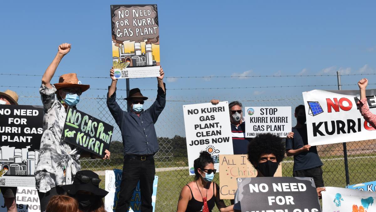 Out of gas: Groups opposed to the construction of a new gas plant rallied at the site near Kurri Kurri on Tuesday. Picture: Ethan Hamilton. 