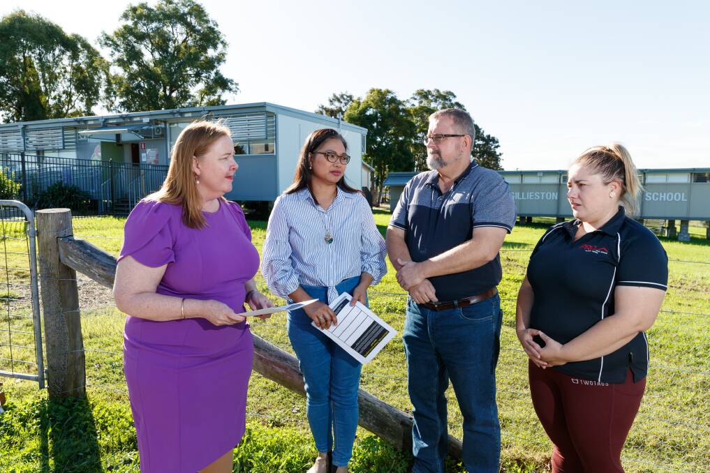 Jenny Aitchison MP, Sharon Sellers, Todd Sellers and P&C president Katie Ferguson at Gillieston Public School. Picture: Max Mason-Hubers