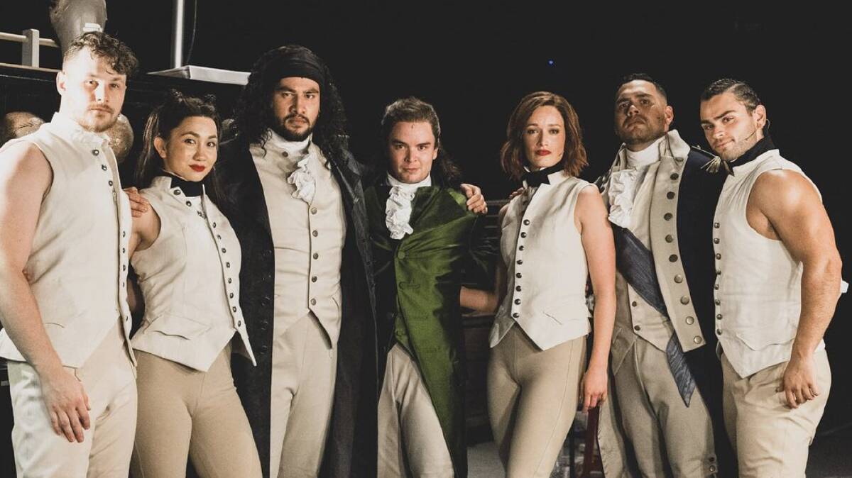 Rise up: Callan Purcell (centre) as Alexander Hamilton for HAMILTON the musical has started the Rad Kid Mob program. Picture: Supplied.