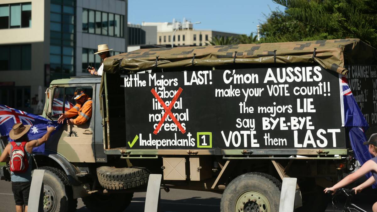 Newcastle 'freedom rally' urges voters to boycott major parties. Picture: Jonathan Carroll