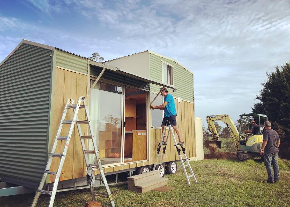 Kylie Miller's tiny house being installed at her East Gippsland hobby farm. Photo: Kylie Miller