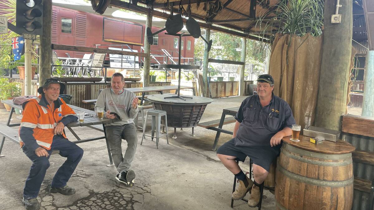 HAPPY PUNTERS: Local regulars returned to the Railway Hotel in Muswellbrook for a beer soon after restrictions eased. Photo: Mathew Perry