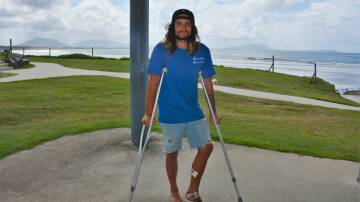 Hunter tradie, Tim McAndrew was in chest deep water getting ready to surf at Crowdy Bay on Tuesday afternoon when he was attacked by a shark. Photo: Sarah Chalmers. 