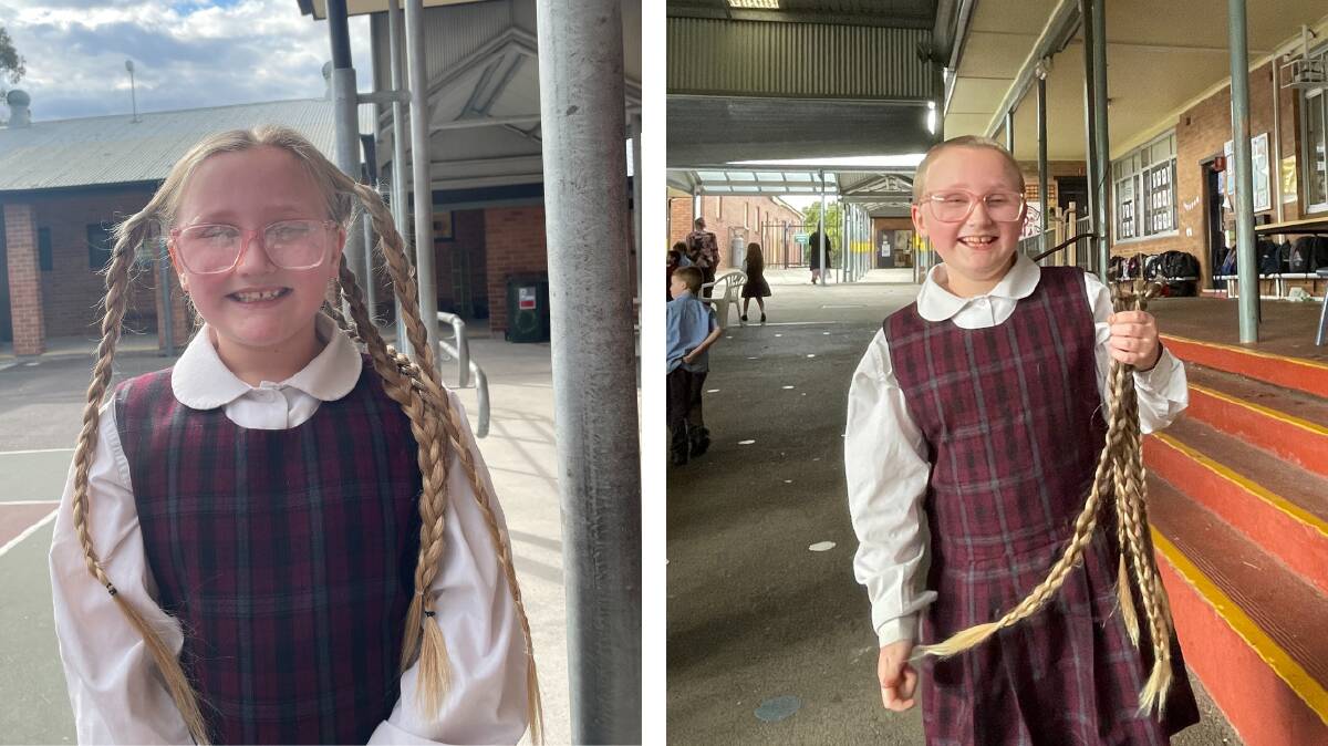 St Paul's Primary School, Rutherford student Mackenzie Robertson, 9, has donated her hair to be made into a wig, and has shaved her head - raising $1990 in the process. Pictures by Chloe Coleman