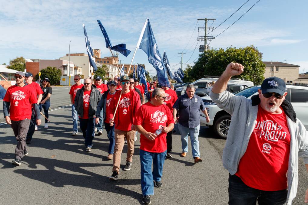 24-hour strike: Bus drivers marched from Hamilton Bus Depot to the nearby Rail, Tram and Bus Union headquarters to call for a pay rise. Pictures: Max Mason-Hubers 