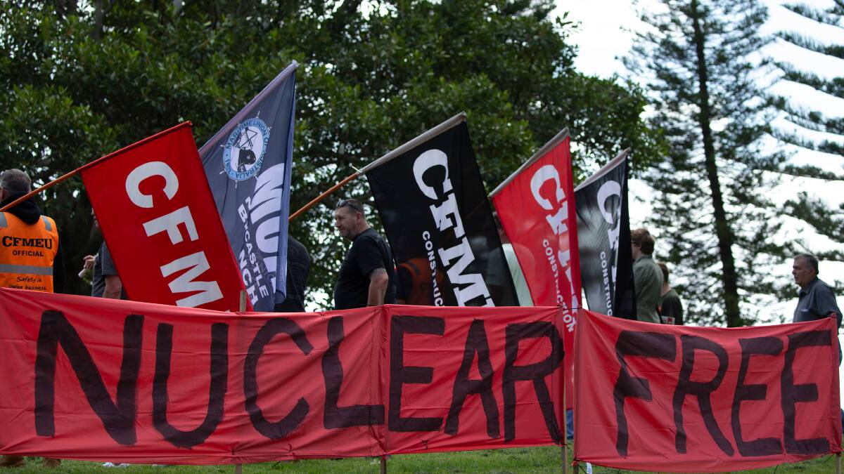 'No nukes': About 40 people rallied on Friday to keep Newcastle a nuclear free zone. Pictures: Marina Neil 