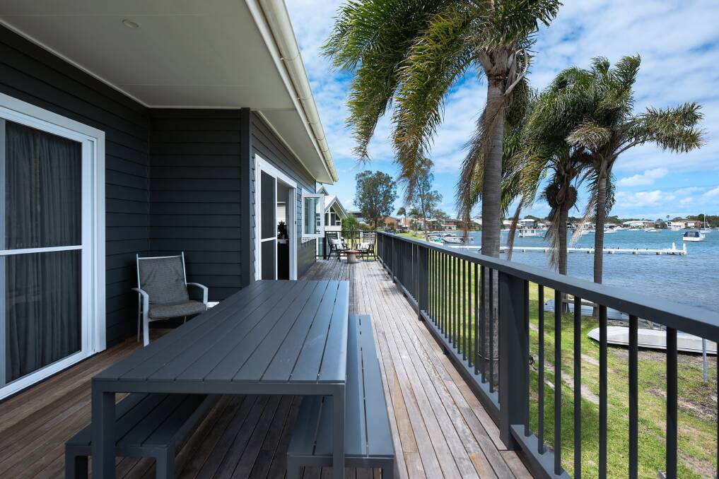 The large deck offers views across to Swan Bay. 