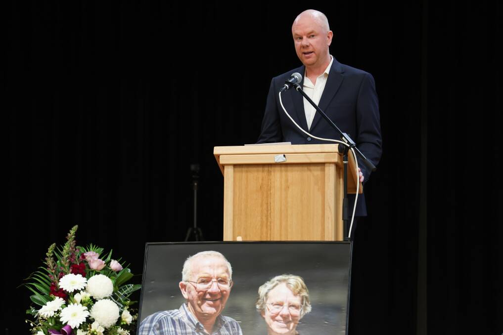 Simon Patterson says his late parents lived by their faith and were generous and frugal at their public memorial. AAP Image/Supplied