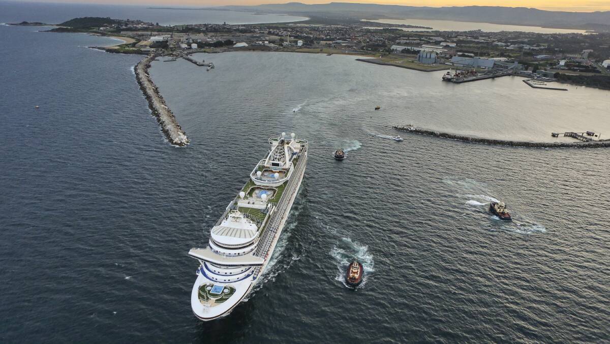 The Ruby Princess cruise ship leaving Port Kembla, NSW on April 22, 2020. Picture by Anna Warr
