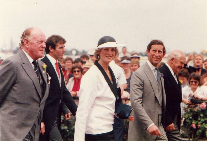 Caption: Prince Charles and Princess Diana at the 1985 Melbourne Cup. Picture by AAP Image/Victoria Racing Club 