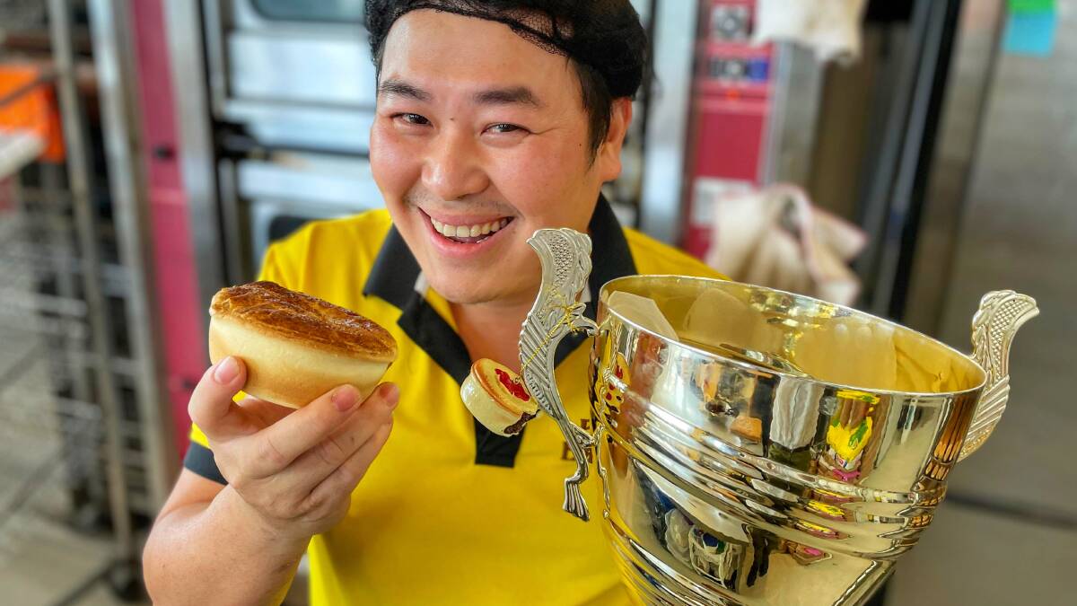 Lam Khong capturing the essence of Australia in pie pastry at his Moore Park Beach business, Paradise Bakehouse. Picture: Brad Marsellos