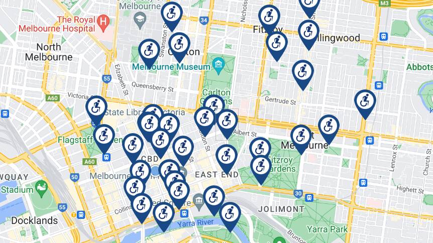 The public toilets offered on the National Public Toilet Map of Melbourne CBD. Picture via Toilet Map 