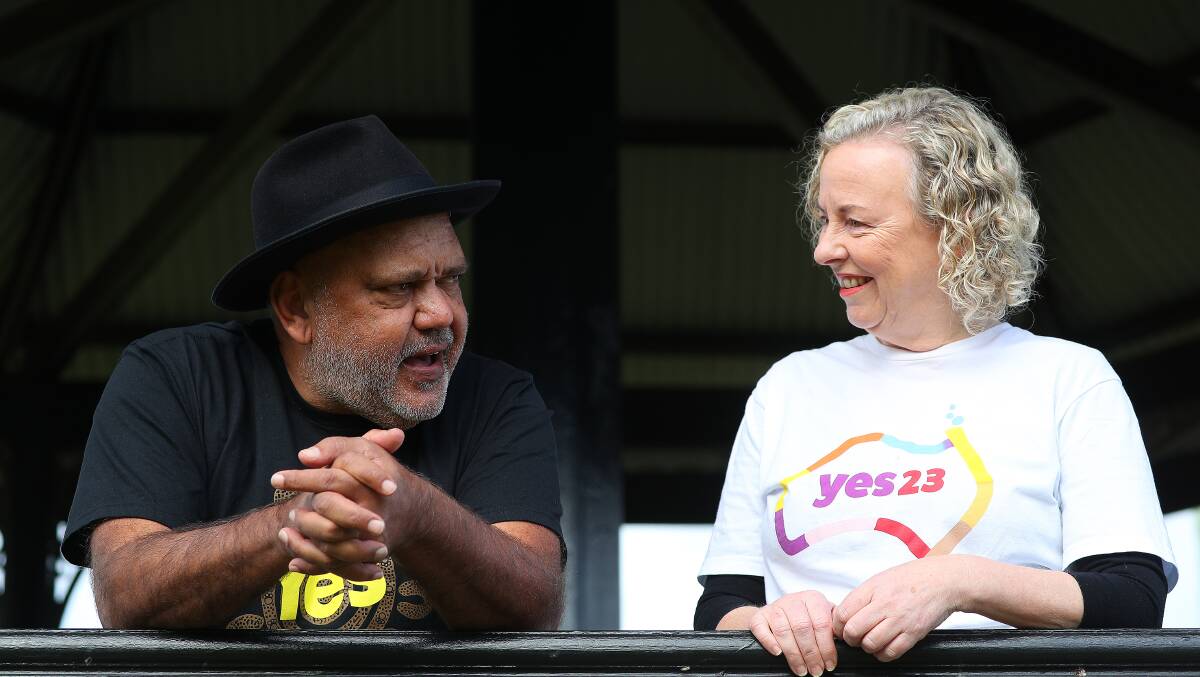 Noel Pearson and Sharon Clayden discuss Newcastle's approach to the Voice. Picture by Peter Lorimer