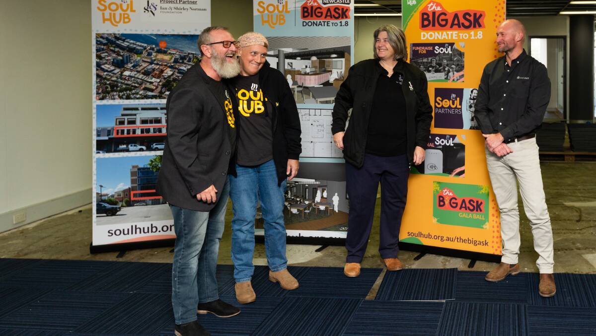 Soul Hub's Rick and Sue Prosser, Tracy Norman of the Ian and Shirley Norman Foundation, and builder Luke Finlay at an announcement on Thursday. Picture by Jonathan Carroll