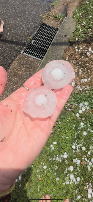 Unusually-shaped hail in Rutherford and Telarah on Boxing Day. Pictures supplied. 