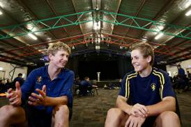 Scots College Year 9 students Darcy Spellsum and Oscar Tromlett at the Stanwell Tops Conference Centre and camp grounds on November 29, 2023 during their 200km trek from Kangaroo Valley to Sydney. Picture by Adam McLean.