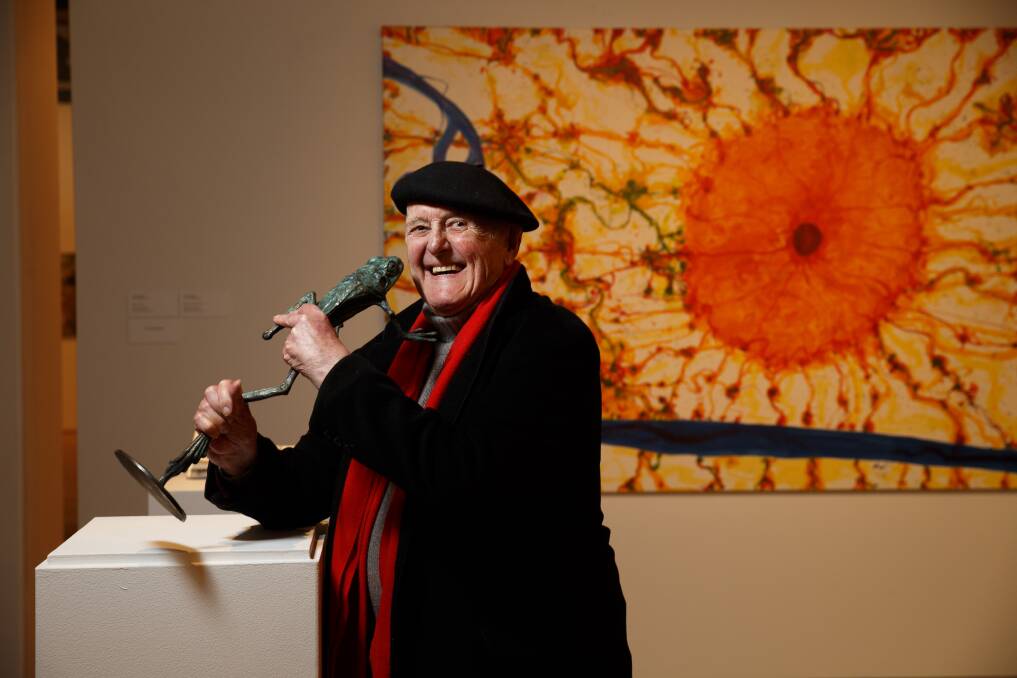 John Olsen in front of his artwork, King Sun & the Hunter 2016. Picture by Max Mason-Hubers 