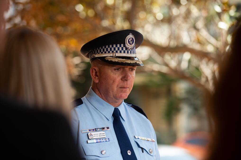 Assistant Commissioner Peter McKenna addresses the media after a woman was tasered by police at Stockton and later died. Picture by Jonathan Carroll 