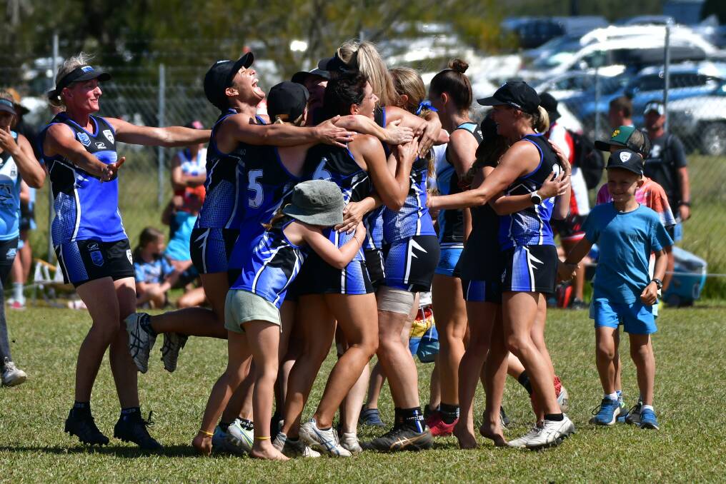 Port Macquarie players celebrate after winning the women's masters division at the 2022 NSW Senior State Cup. Picture by Paul Jobber