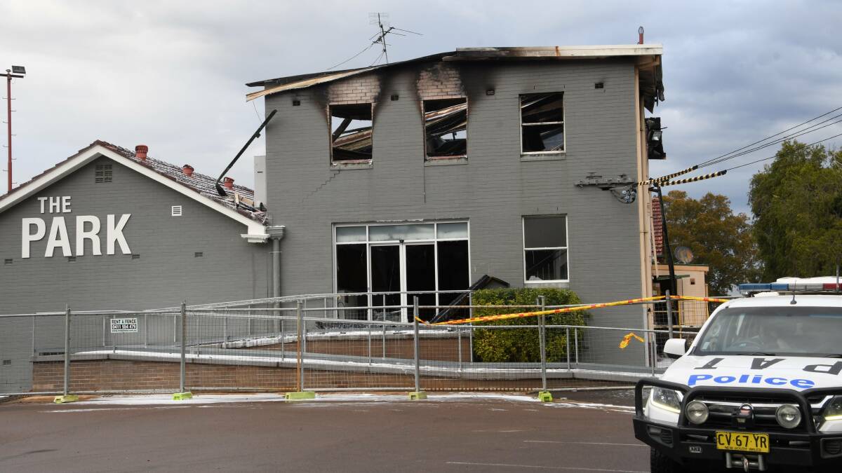 The former Maitland Park Bowling Club building went up in flames on Sunday, July 16. Picture by Michael Hartshorn