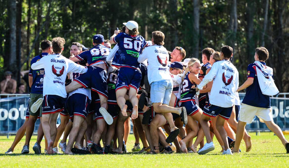 Central Coast players rejoice after defeating Doyalson in the grand final of the Men's Open at the NSW Senior State Cup at Port Macquarie on Sunday, December 3. Picture by Kurt Polock, Lighthouse Sports Photography