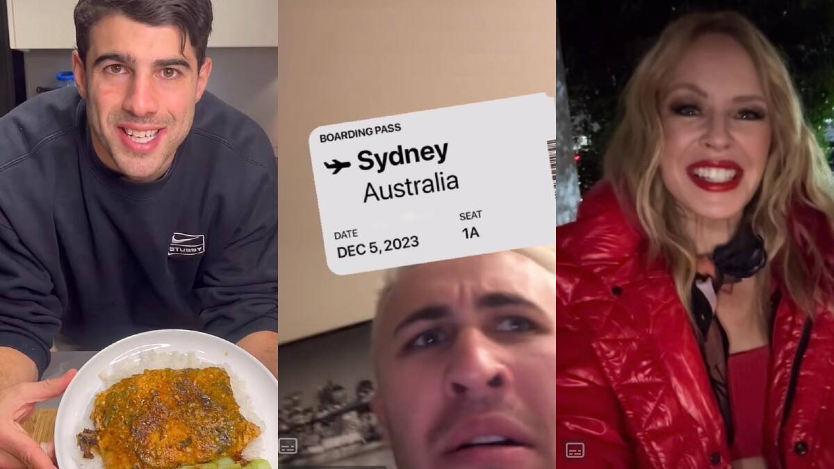 TikTok Award nominees AFL player Christian Petracca (left), American Chris Olsen, and Kylie Minogue (right). Pictures via TikTok