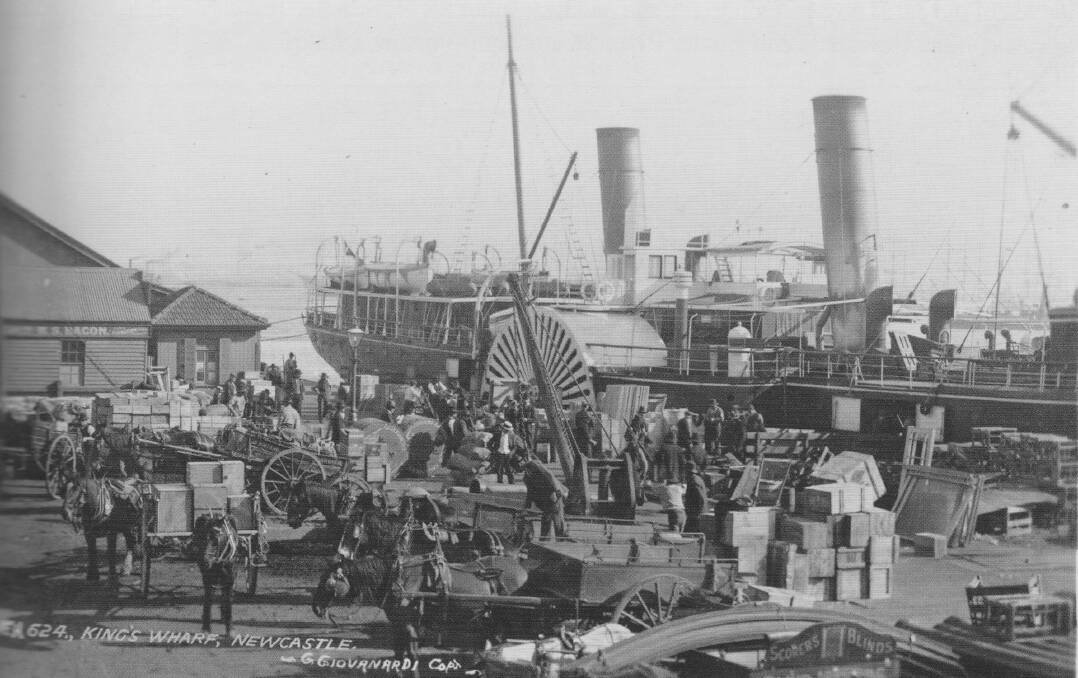By sea to Sydney. The paddle steamer Namoi berthed at Kings Wharf, Newcastle. Picture possibly by Frank Hurley. Date unknown. Picture: Supplied
