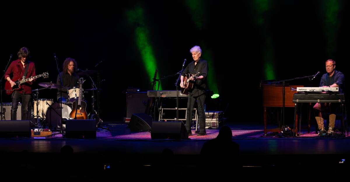 Zac Djanikian, Adam Minkoff and Todd Caldwell with Graham Nash at the Civic Theatre in Newcastle on March 20. Picture by Paul Dear